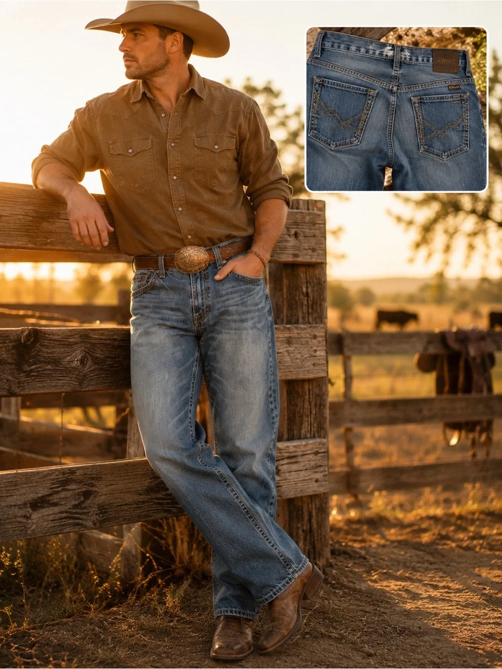Ariat M5 Straight Fit Straight Leg Jeans Men’s 33x30 Western Denim Cowboy